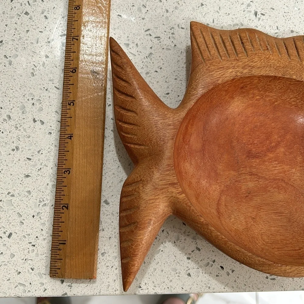 Vintage Mid Century Hand Carved Wooden Fish Bowl Trinket Serving Dish